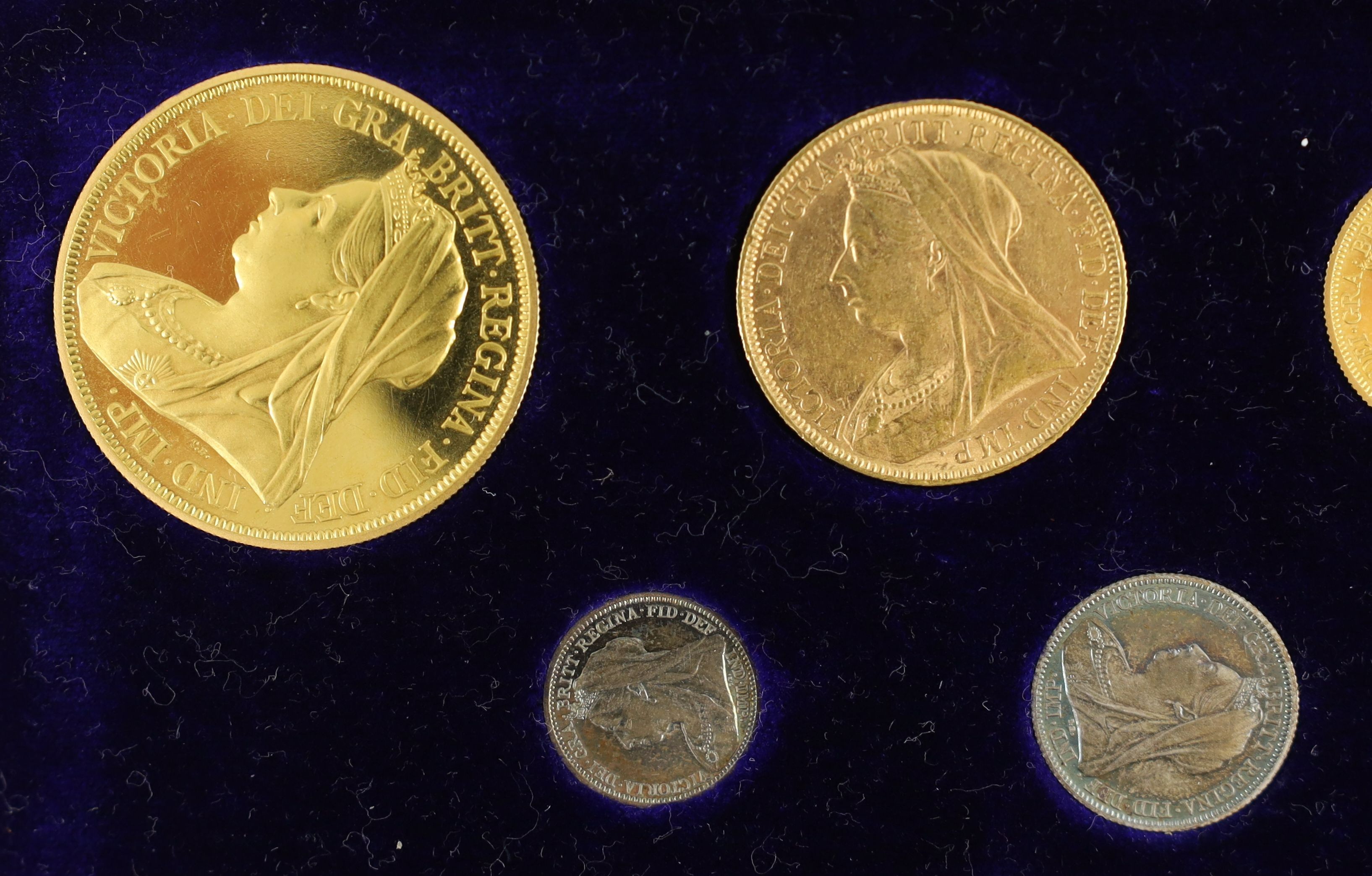 UK coins, a cased Victoria 1893 gold and silver proof coin set